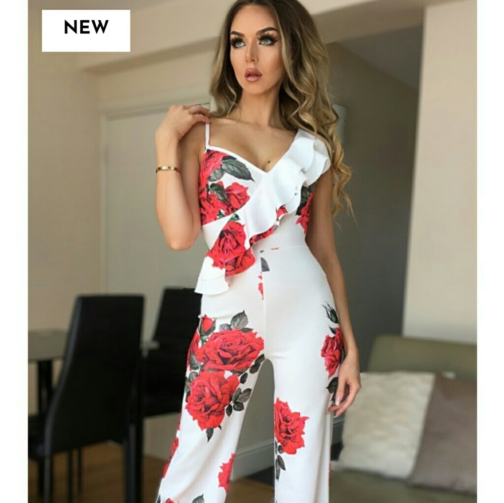 Floral side frill jumpsuit - Picture 2 of 8